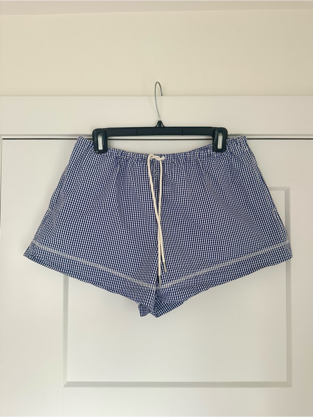 Cruise drawstring short in gingham cotton poplin Sz M - Picture 6 of 8